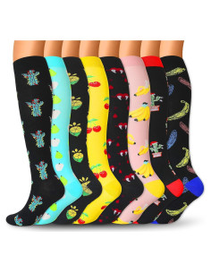 8 Pares de Calcetines de Compresión 20-30 mmHg Unisex hasta la Rodilla