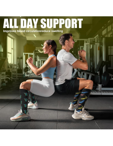 8 Pares de Calcetines de Compresión 20-30 mmHg Unisex hasta la Rodilla