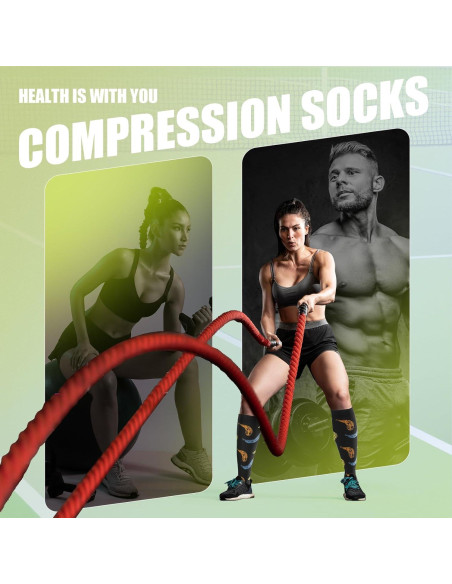 8 Pares de Calcetines de Compresión 20-30 mmHg Unisex hasta la Rodilla