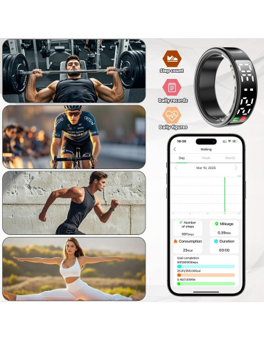 Anillo Inteligente Hivisual Negro 12 - Rastreador de Fitness IP68