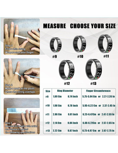 Anillo Inteligente Hivisual Negro 12 - Rastreador de Fitness IP68