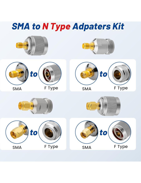 Kit de Adaptadores SMA a N-Tipo Anina 8 Piezas Conectores RF