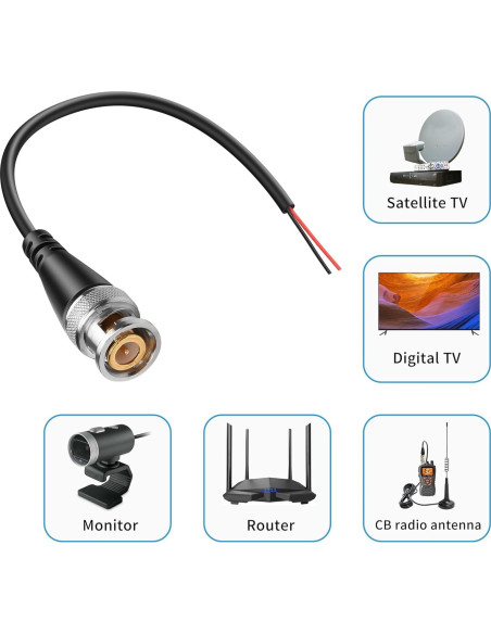 Cable Pigtail BNC Macho YAODHAOD 15cm para CCTV - 5PCS