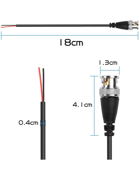 Cable Pigtail BNC Macho YAODHAOD 15cm para CCTV - 5PCS