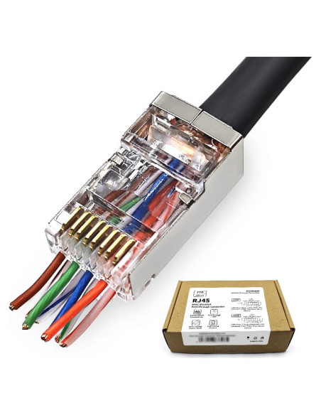 Conectores RJ45 Blindados Cat 6 Passthrough 50 Unidades