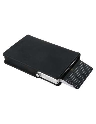 Billetera Minimalista de Cuero Double Oak Essentials RFID Negra