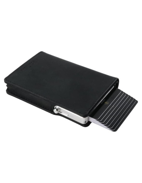 Billetera Minimalista de Cuero Double Oak Essentials RFID Negra