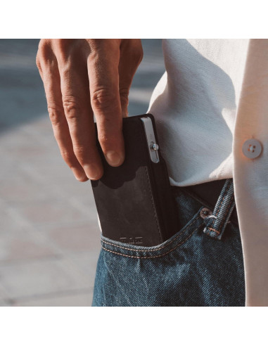 Billetera Minimalista de Cuero Double Oak Essentials RFID Negra