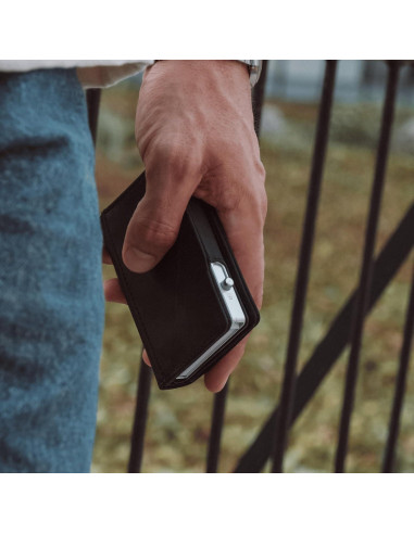 Billetera Minimalista de Cuero Double Oak Essentials RFID Negra