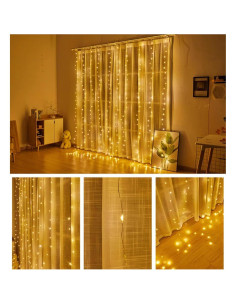 Luces de Cortina LED 3x3m ANUONER 300 LEDs USB Blanco Cálido 2