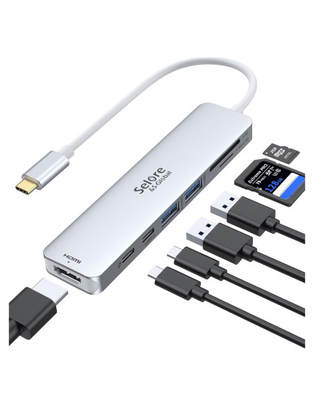 Dongle USB C 7 en 1 Selore&S-Global con HDMI 4K y 2 USB 3.0 Dongle USB C 7 en 1 Selore&S-Global con HDMI 4K y 2 USB 3.0