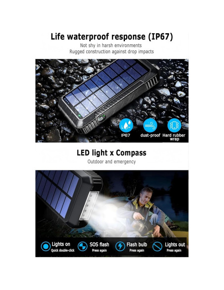 Banco de Energía Solar DJKK 52800mAh Cargador Inalámbrico 22.5W