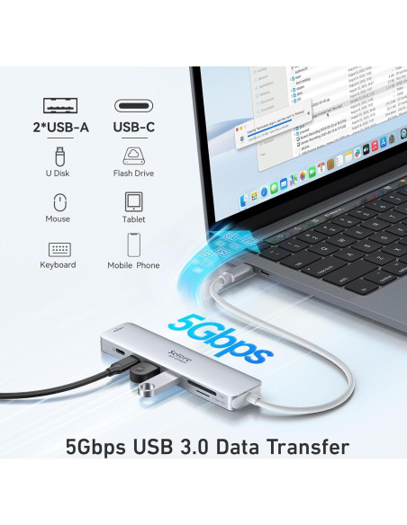 Dongle USB C 7 en 1 Selore&S-Global con HDMI 4K y 2 USB 3.0 Dongle USB C 7 en 1 Selore&S-Global con HDMI 4K y 2 USB 3.0
