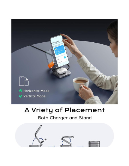 Estación de Carga Inalámbrica Plegable 3 en 1 LULULOOK Gris