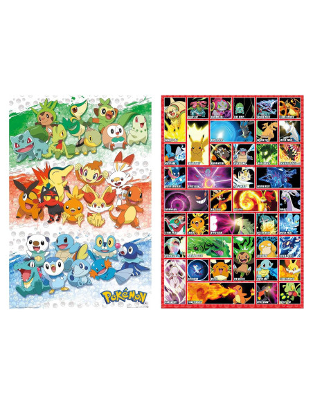 Conjunto de Pósters Pokémon 2 Piezas 61x91 cm - Primeros Compañeros y Movimientos