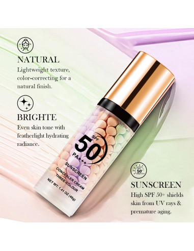 Primer 3-en-1 WEEMAY con SPF 50, Corrector de Color y Hidratante