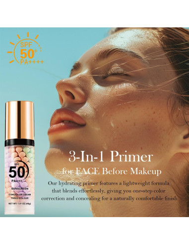 Primer 3-en-1 WEEMAY con SPF 50, Corrector de Color y Hidratante