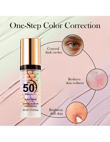 Primer 3-en-1 WEEMAY con SPF 50, Corrector de Color y Hidratante