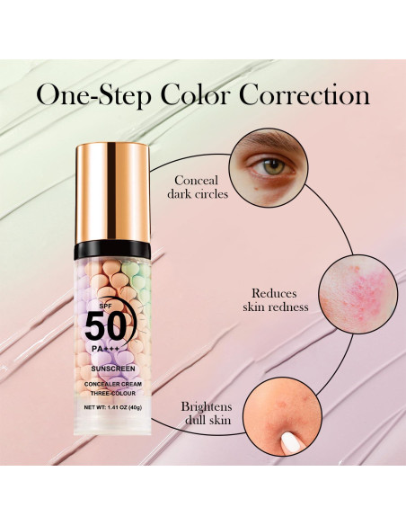 Primer 3-en-1 WEEMAY con SPF 50, Corrector de Color y Hidratante