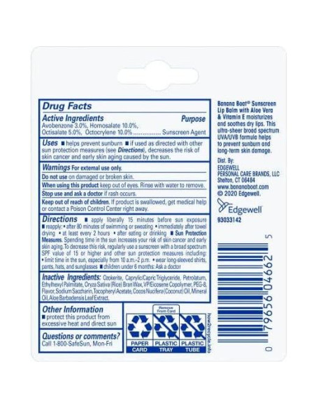 Bálsamo Labial Solar Banana Boat Aloe Vera SPF 45 - 3 Unidades