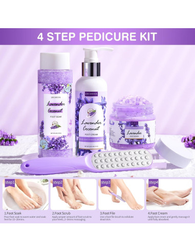 Kit de Spa para Pies LUCOTIYA - Remojo, Exfoliante, Lima y Crema