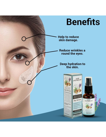 Suero Facial Diurno Sage Apothecary 30 ML Ácido Hialurónico y Lavanda