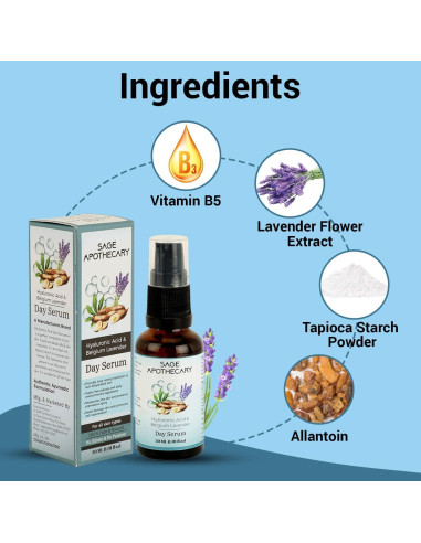 Suero Facial Diurno Sage Apothecary 30 ML Ácido Hialurónico y Lavanda