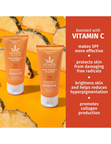 Protector Solar Facial Herbal Hempz Piña Dulce y Melón 85 g SPF 30