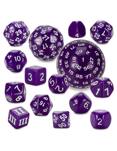 Conjunto de Dados Poliedricos CiaraQ DND 15pcs Acrílico Púrpura y Blanco