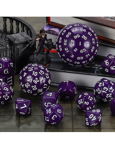 Conjunto de Dados Poliedricos CiaraQ DND 15pcs Acrílico Púrpura y Blanco