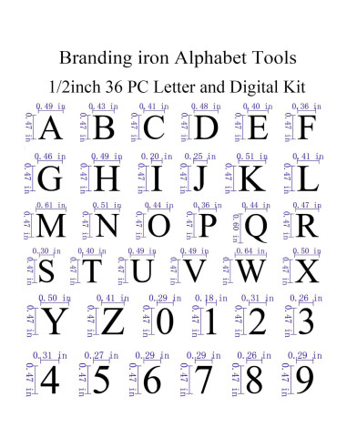 36 Piezas Letras y Números de Latón para Hierro de Marca 60W