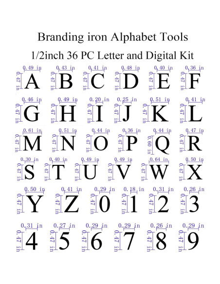 36 Piezas Letras y Números de Latón para Hierro de Marca 60W