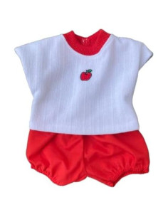 Camiseta Bordada Blanca y Bombachos Rojos para Muñecas 40.64 cm
