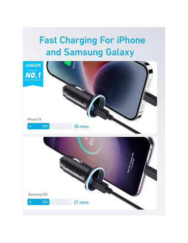 Cargador de Coche Anker 323 USB-C 52.5W con Cable 1m