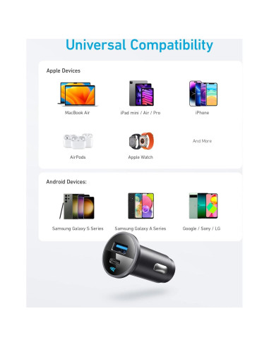 Cargador de Coche Anker 323 USB-C 52.5W con Cable 1m