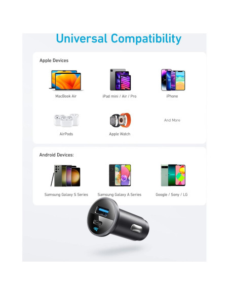 Cargador de Coche Anker 323 USB-C 52.5W con Cable 1m