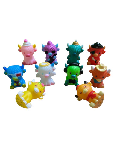 Juguetes de Vacas de Highland de Goma - 10 Piezas Toyco