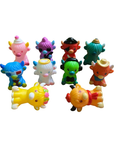 Juguetes de Vacas de Highland de Goma - 10 Piezas Toyco