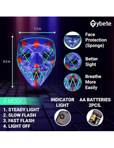 Máscara LED Halloween Oybete Verde para Adultos y Niños