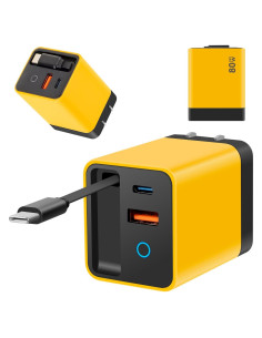 Cargador 3 en 1 GaN 80W con Cable Tipo-C y 2 USB - Amarillo