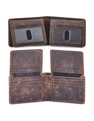 Billetera de Hombre Bifold Cuero Real Caballo Loco RFID Musgo