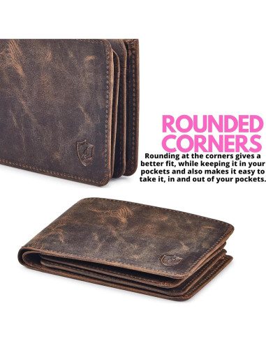 Billetera de Hombre Bifold Cuero Real Caballo Loco RFID Musgo