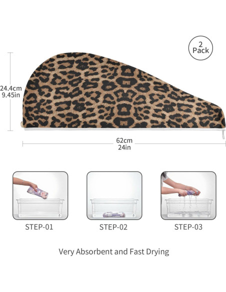 Toalla para el Cabello Senya - 2 Pack Microfibra Estampado Leopardo