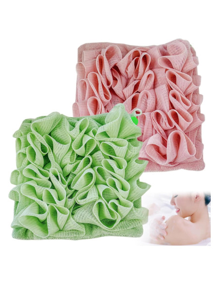 Paño de Lufa 2pcs QIYUDA Rosa y Verde para Jabón