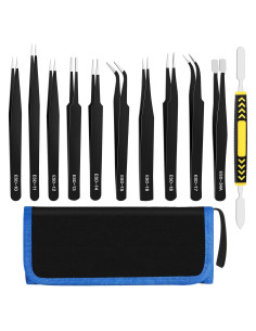 Juego de Pinzas ESD de Precisión 11 Piezas Acero Inoxidable