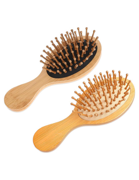 2 Cepillos de Bambú Antiestáticos para Cabello - Viaje