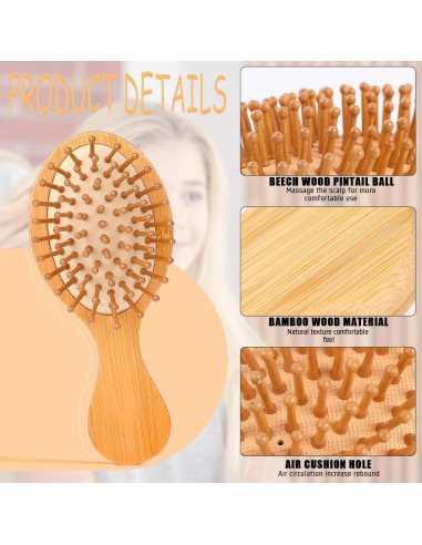 2 Cepillos de Bambú Antiestáticos para Cabello - Viaje