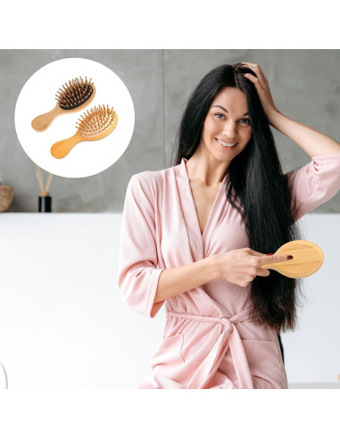 2 Cepillos de Bambú Antiestáticos para Cabello - Viaje
