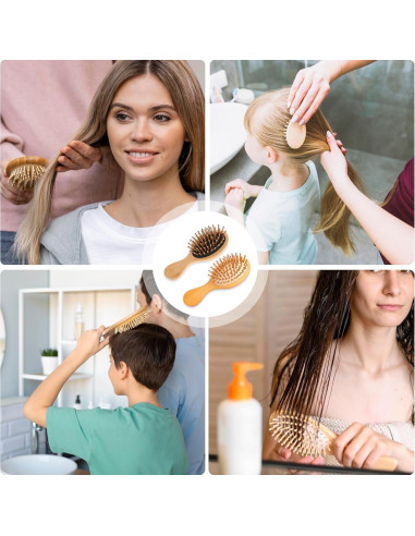 2 Cepillos de Bambú Antiestáticos para Cabello - Viaje