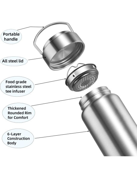 Botella de Agua Aislada CDJ 355ml Acero Inoxidable con Filtro